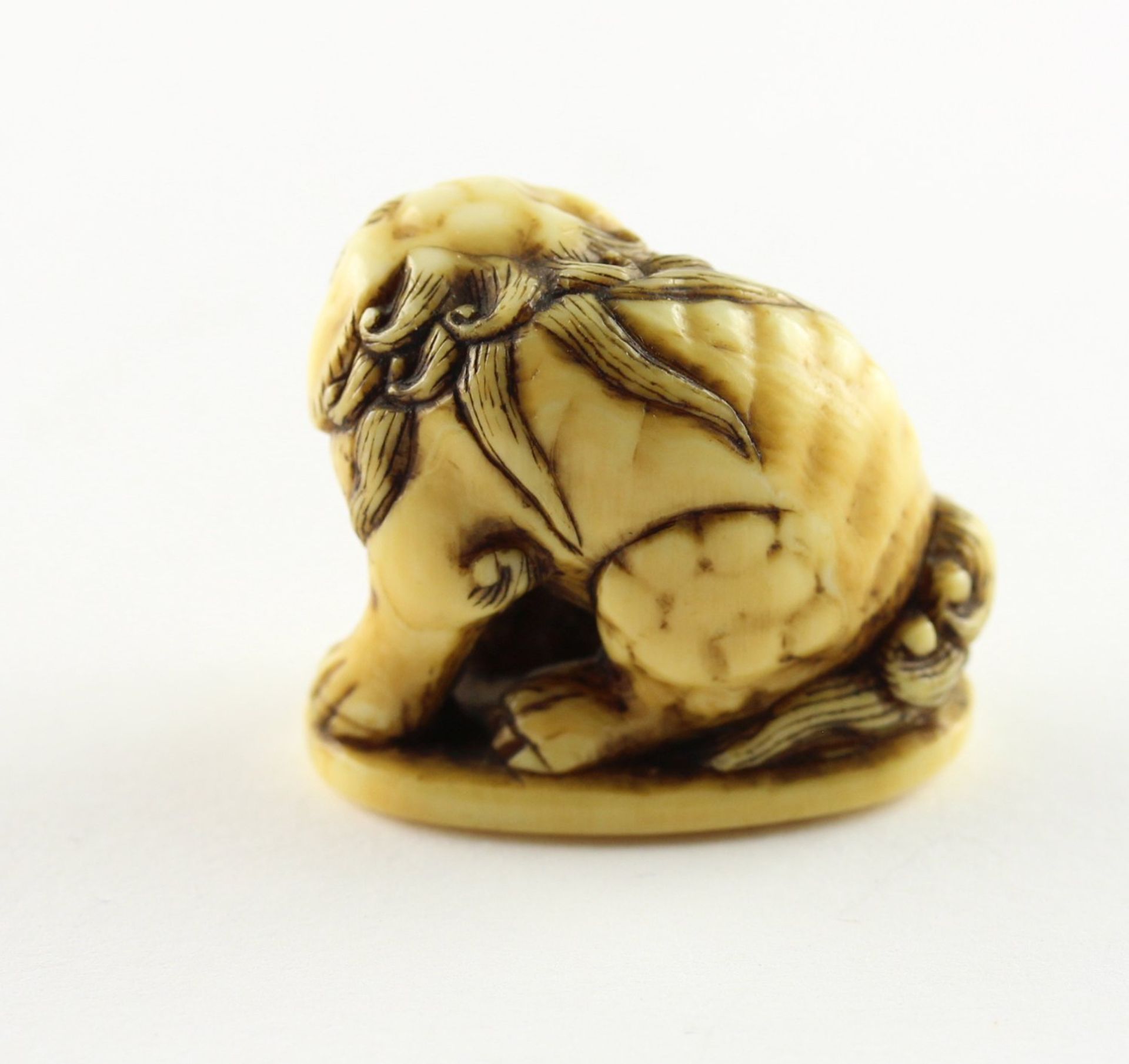 NETSUKE SHISHI MIT BALL, Elfenbein, - Bild 2 aus 5