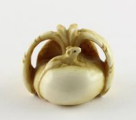 NETSUKE RATTE AUF RETTICH, Elfenbein,