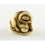 NETSUKE SHISHI MIT BALL, Elfenbein,