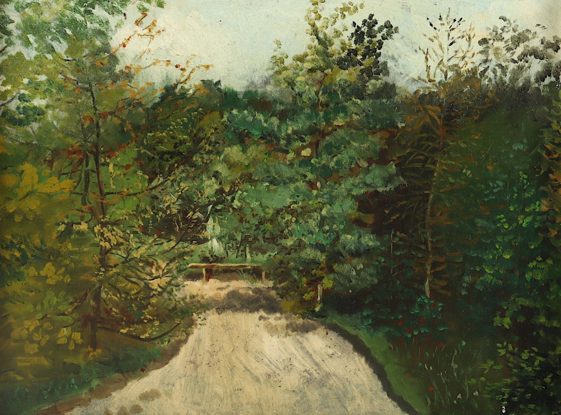 MALER A.20.JH., "Waldweg mit Bank", - Image 3 of 6