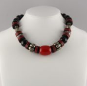 INDISCHE KETTE, Silberlegierung, Onyx,