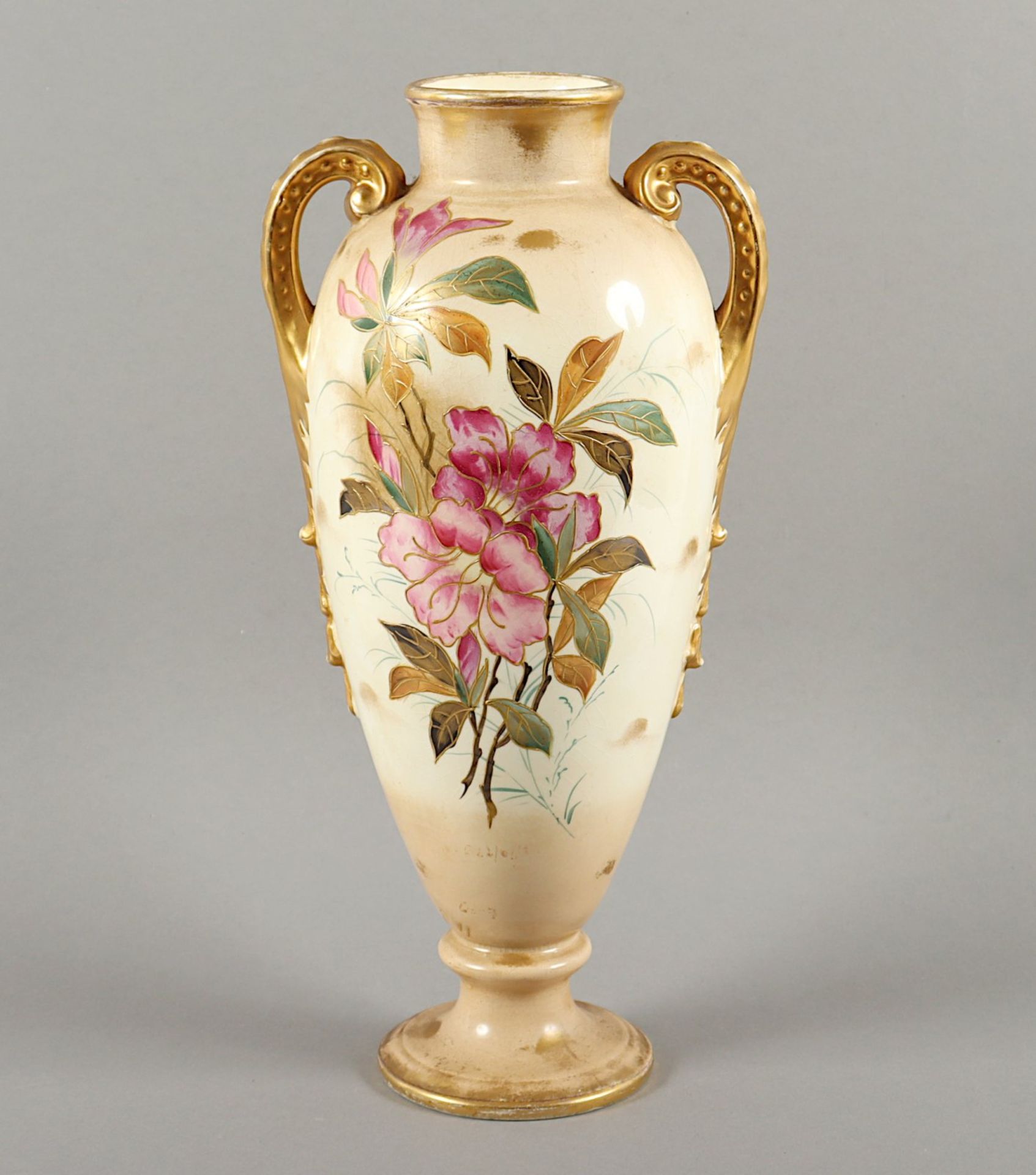 VASE, Steinzeug, farbig gemalte Blumen - Image 2 of 4