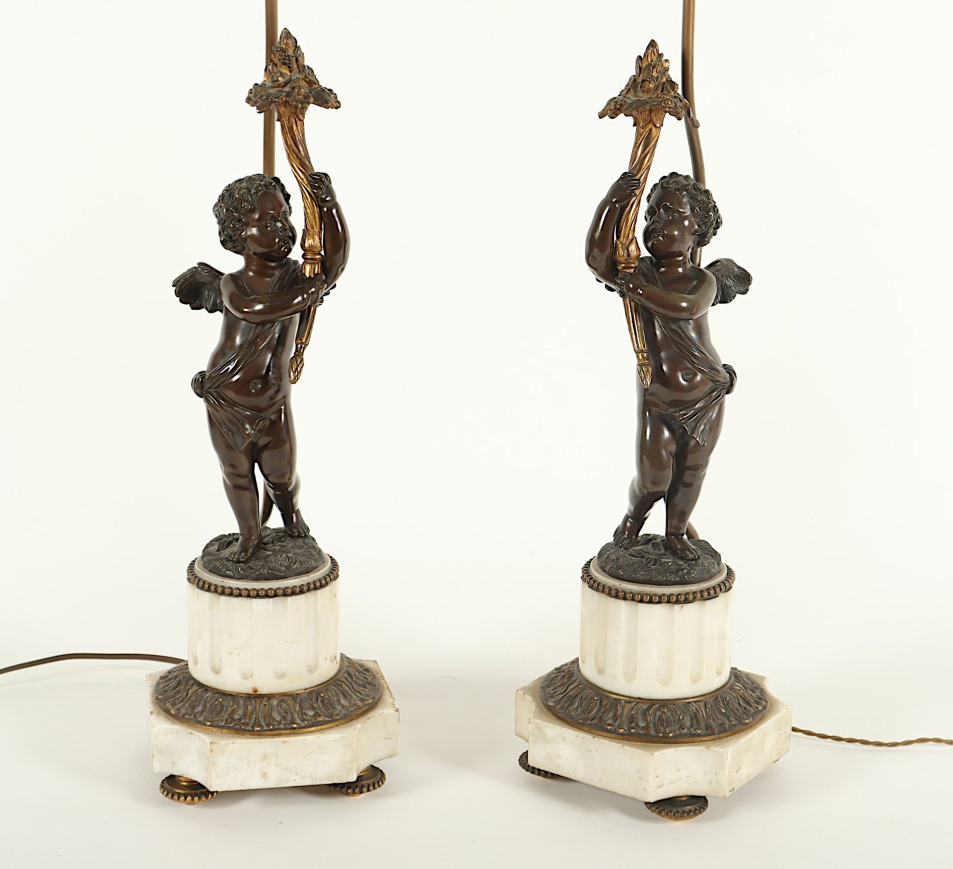 PAAR LAMPEN, Bronze und Marmor, - Bild 2 aus 4