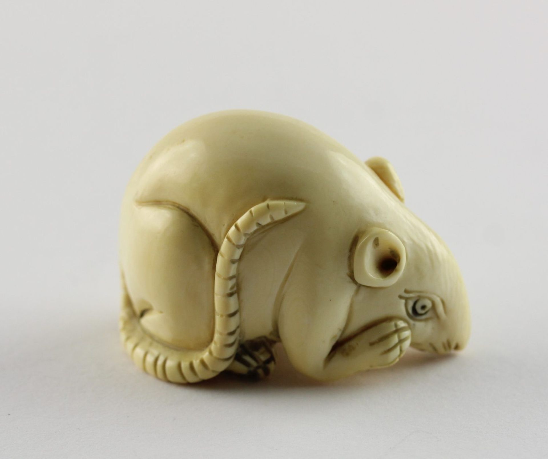 NETSUKE RATTE, Elfenbein, das sitzende - Bild 3 aus 5