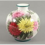 VASE, Steinzeug, farbig gemalte Blumen