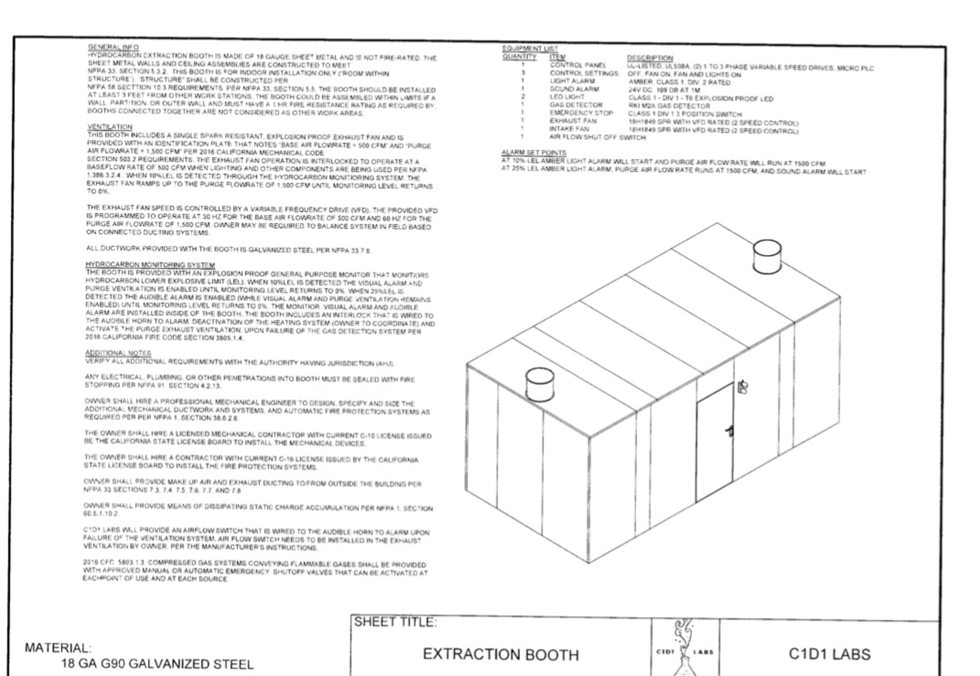 Used C1D1 Labs Hydrocarbon Extraction Booth. Model EXB10920. Dimensions: 10' x 20' x 9' - Image 5 of 9