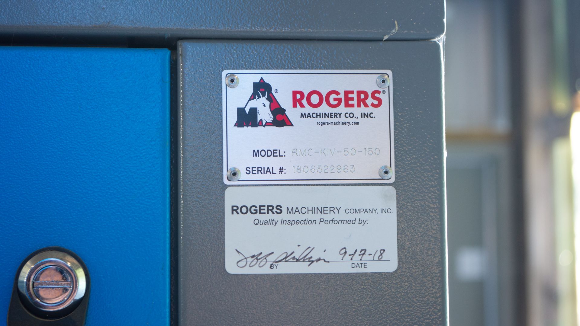 Used Roger Machinery Air Compressor. Model KIV-50-150. Serial RMC-KIV-50-150. - Image 7 of 13