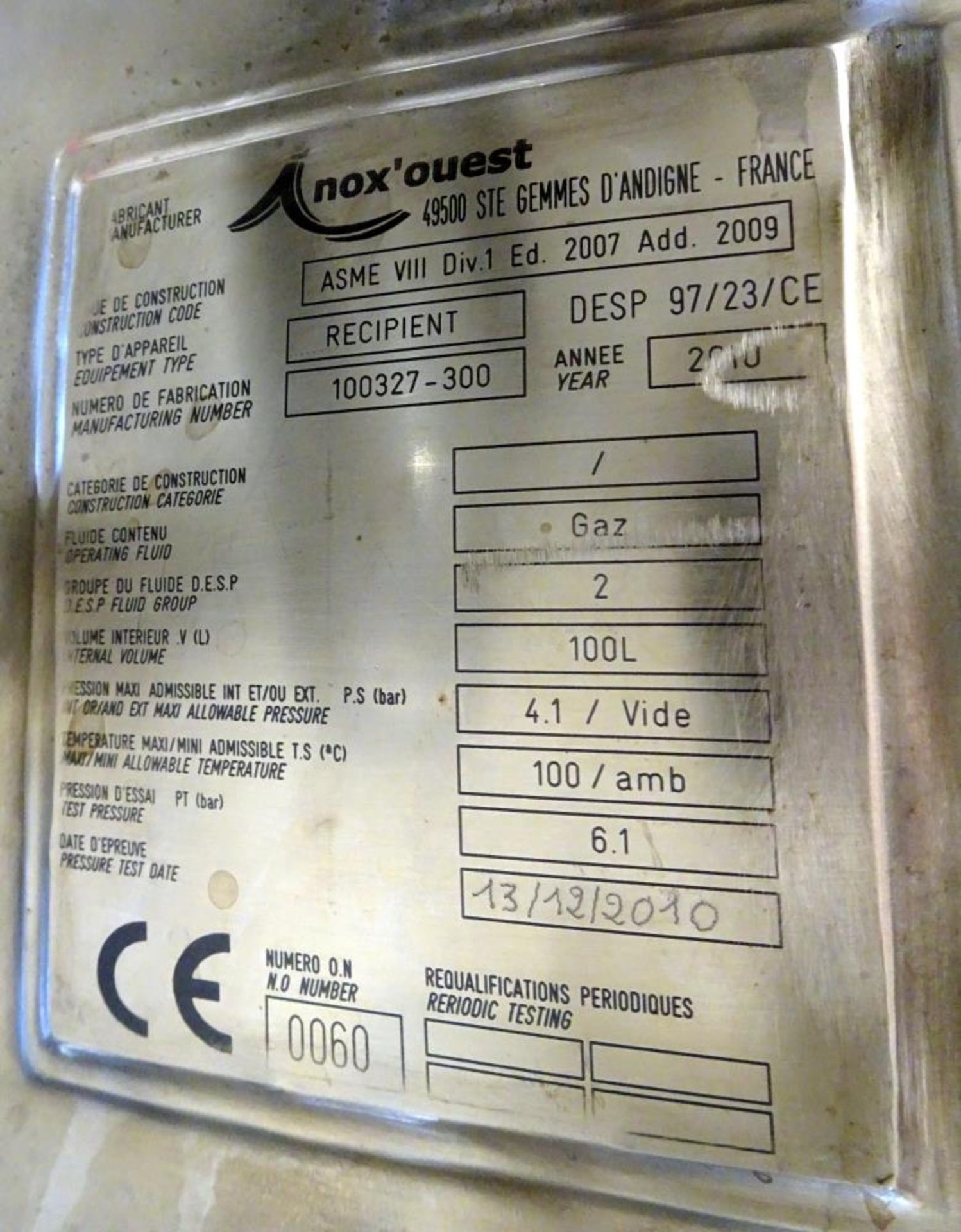 Lot of (3) Used- Inox'ouest Pressure Mix Tank, 100 Liter, 316L Stainless Steel, Vertical. - Image 29 of 29