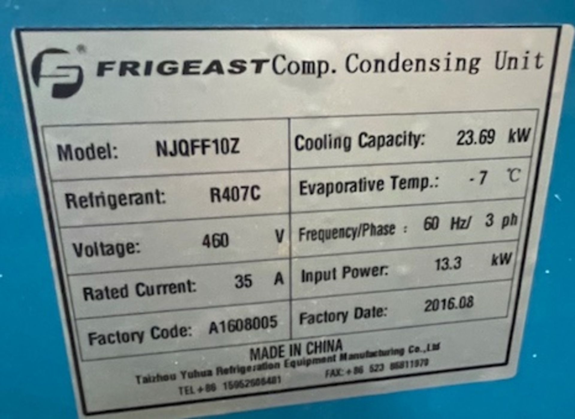 New/ Still-In-Crate Frigeast Condensing Unit for Chilling System. Model NJQFF10Z. - Image 4 of 4