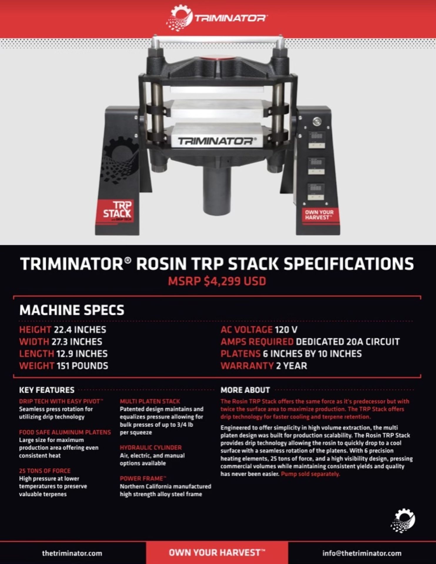 Used Trimminator Commercial Rosin Press w/ Electric/Hydraulic Pump. Model TRP Stack - Image 4 of 4