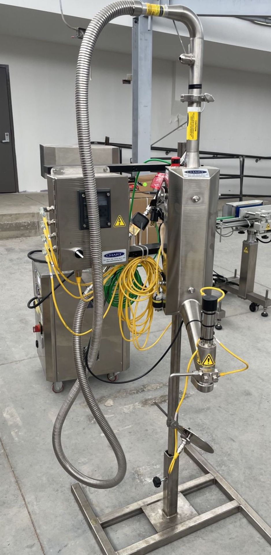 Used N2 Packaging System: Seamer, Doser w/ Side Label Applicator. Package cans of Cannabis Flower