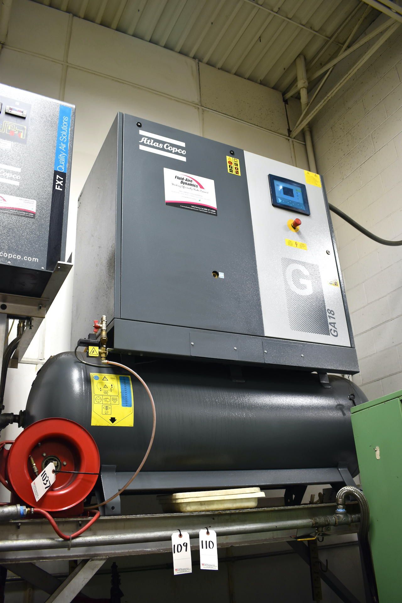 2016 Atlas Copco 24.8 HP Model GA18 Tank Mounted Screw Type Air Compressor, S/N CA1926655, with - Image 2 of 2