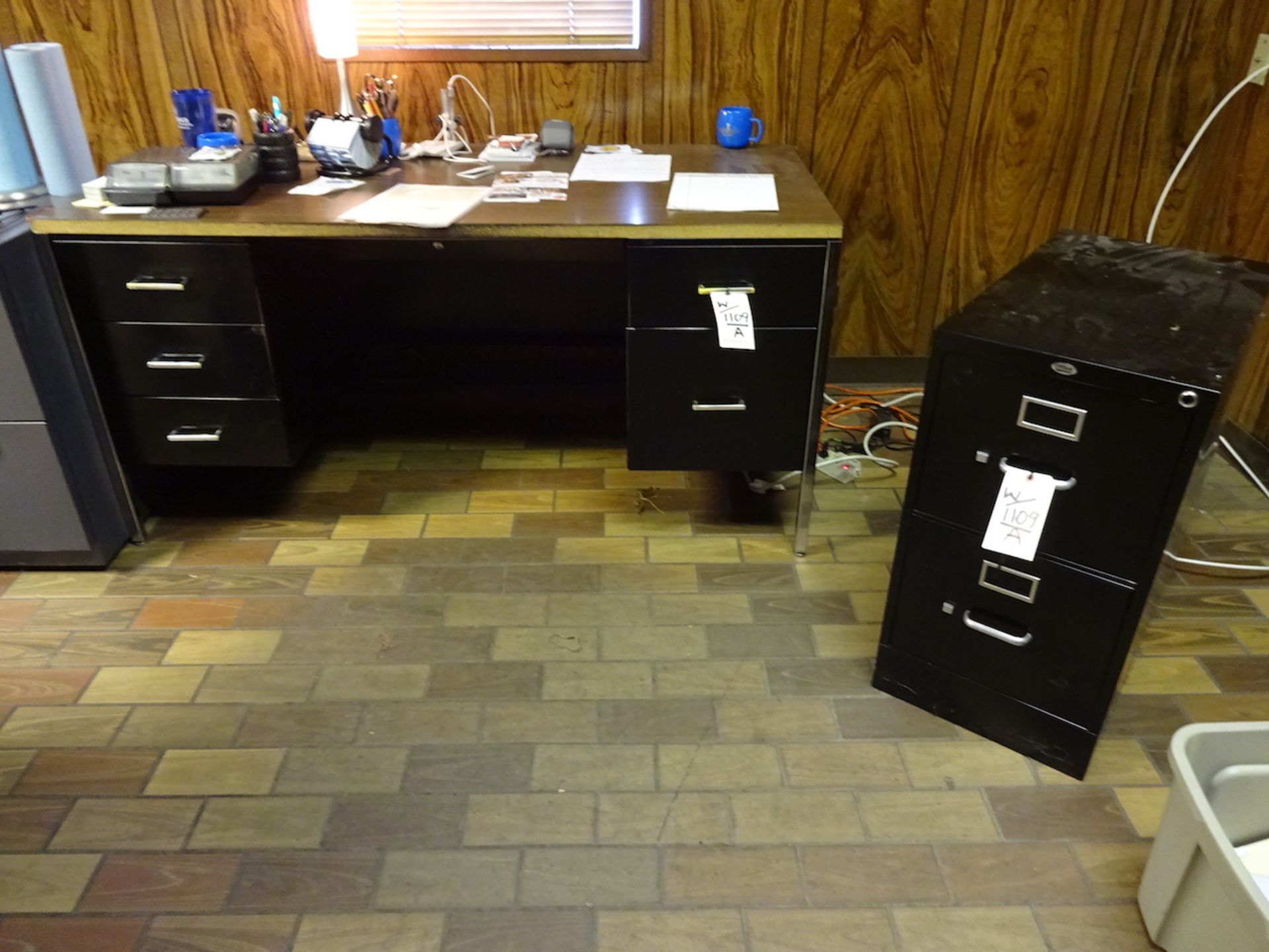 LOT: Office Furniture including Desk, Table with (4) Chairs, 2-Drawer File Cabinet (black), 4-Drawer - Image 2 of 3