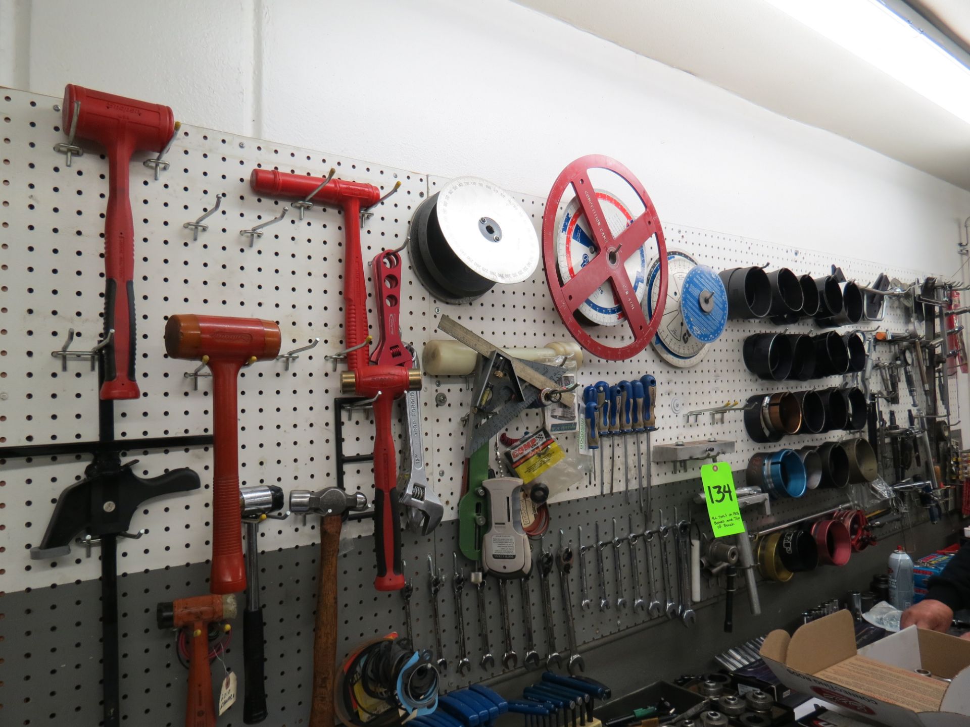 LOT OF ASSORTED TOOLS, CAM CHECKING TOOLS, SCREW DRIVERS, RATCHETS, SOCKETS, WRENCHES, CENTER