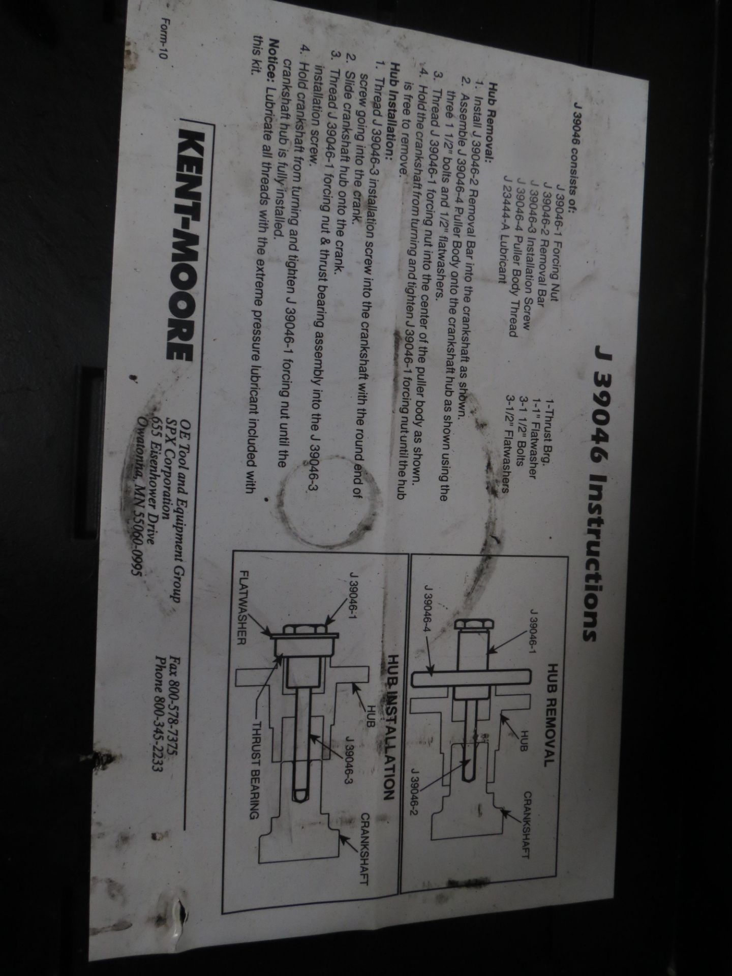 KENT-MOORE CRANKSHAFT HUB REMOVER / INSTALLER MDL: J-39046 LT1 - Image 2 of 3