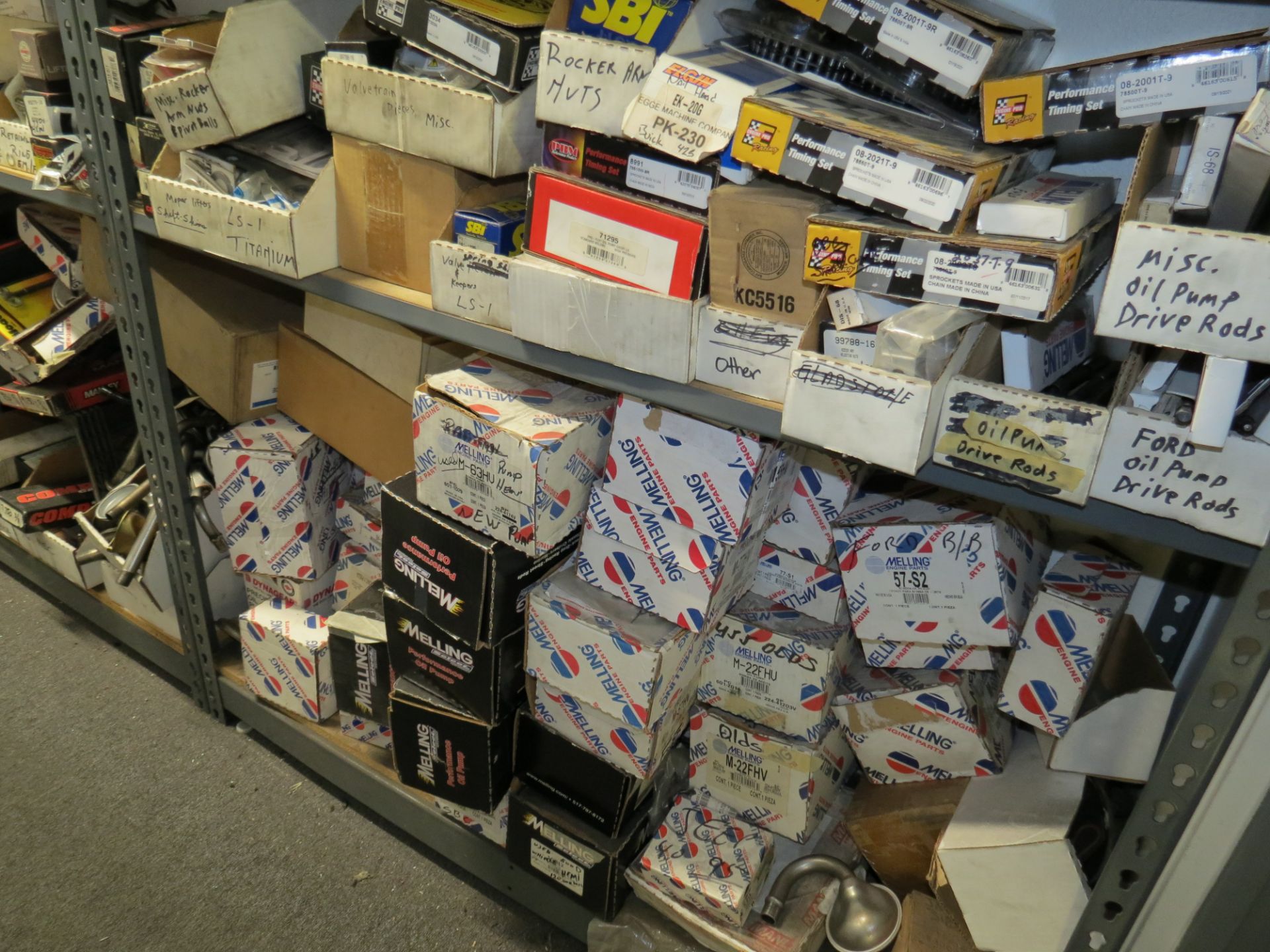 LOT OF ASSORTED AUTO PARTS, PERFORMANCE TIMING SETS, SEALS AND GASKETS, SPARK PLUGS, STUDS, CHROME - Image 5 of 11