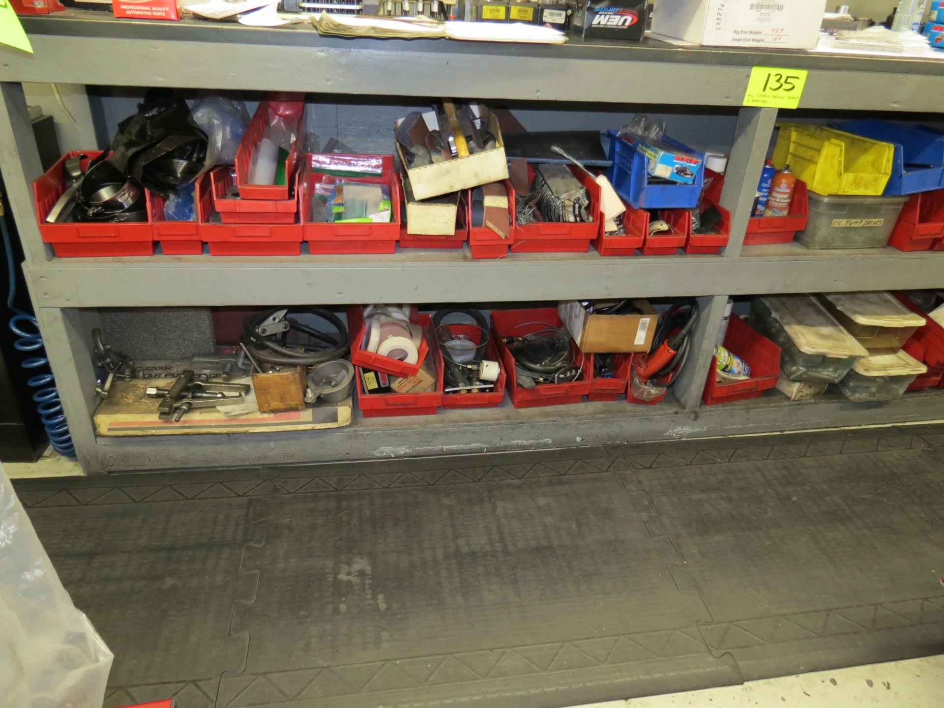 LOT OF ASSORTED TOOLS AND PARTS BELOW BENCH
