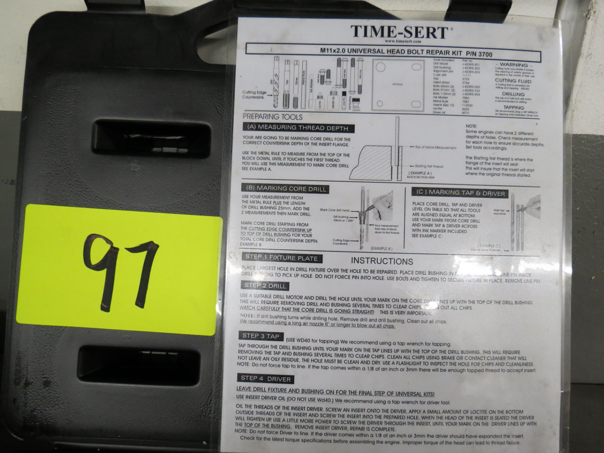 TIME SERT M11X2.0 UNIVERSAL HEAD BOLT REPAIR KIT P/N 3700 (COMPLETE) - Image 3 of 4