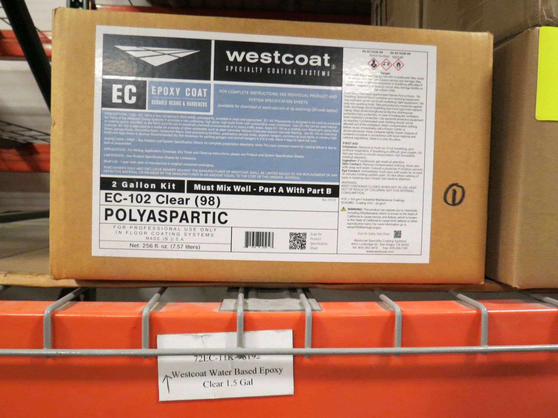 Lot Westcoat Product, 1x 72EC102k-98-256 Westcoat Polyaspartic Clear 2gal Kit, 8x 72EC-12K-98-102 - Image 2 of 4