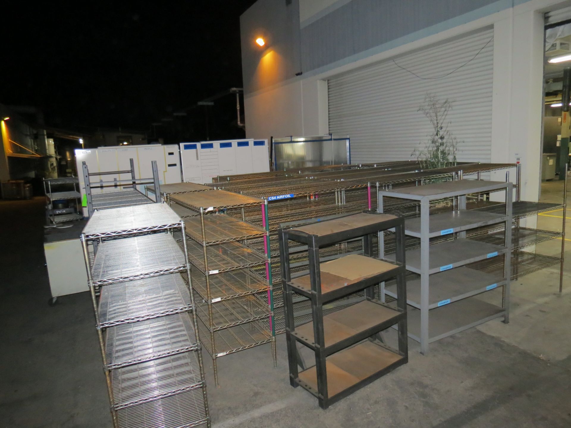 LOT OF ASSORTED CHROME WIRE RACKS, METAL SHELVES, CABINETS AND WHITE BOARDS, NO PRECISION SURFACE - Image 4 of 4