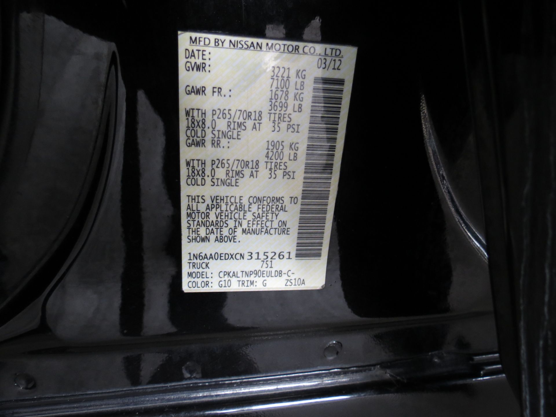 2012 NISSAN TITAN V8 4-DOOR PICKUP TRUCK, BLACK, 97,799 MILES, VIN:1N6AA0EDXCN315261, LIC: 31816G1 - Image 27 of 27