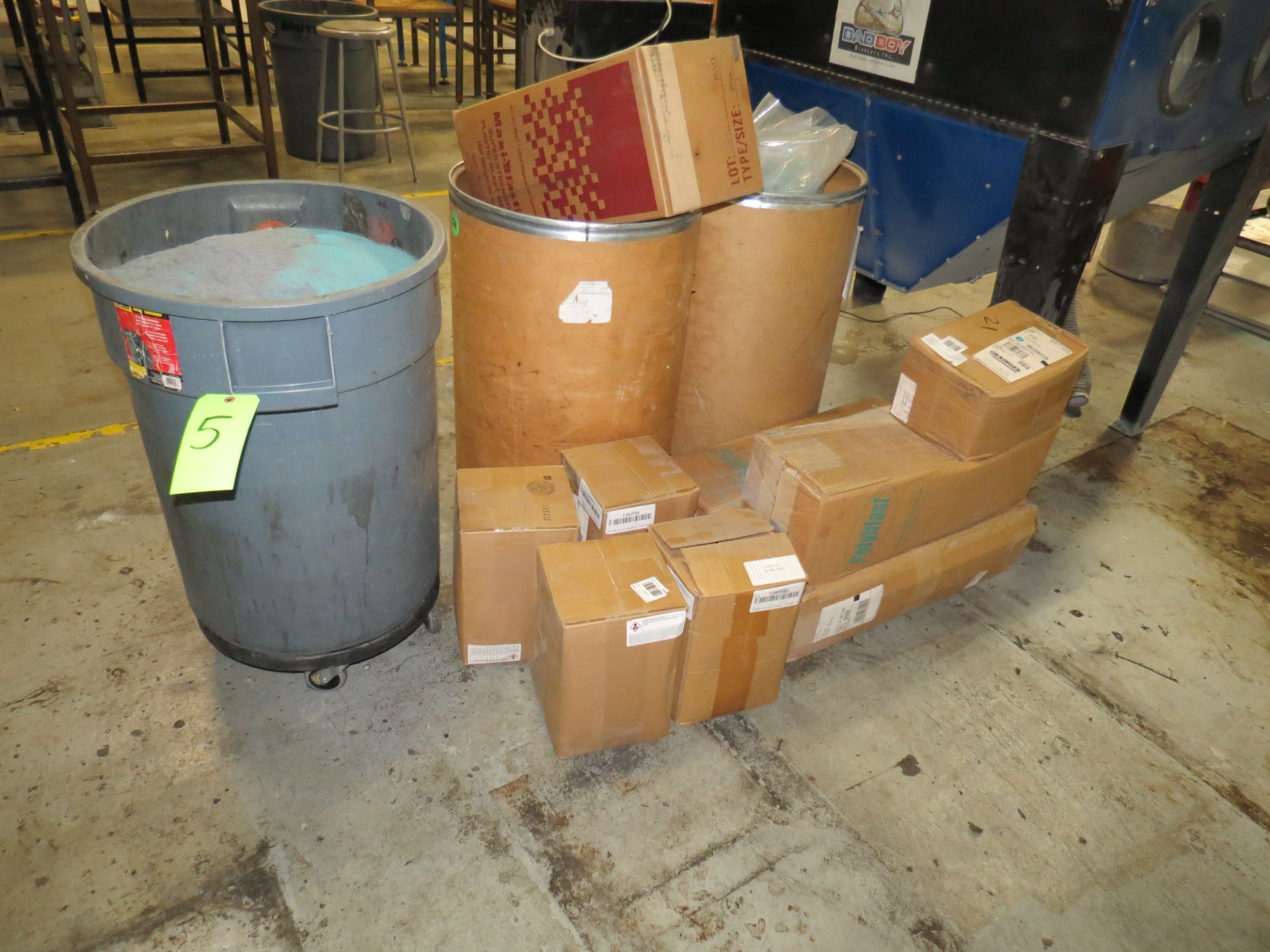 Lot Assorted Abrasive Supply Co. Polyblast Media in Boxes & Drums