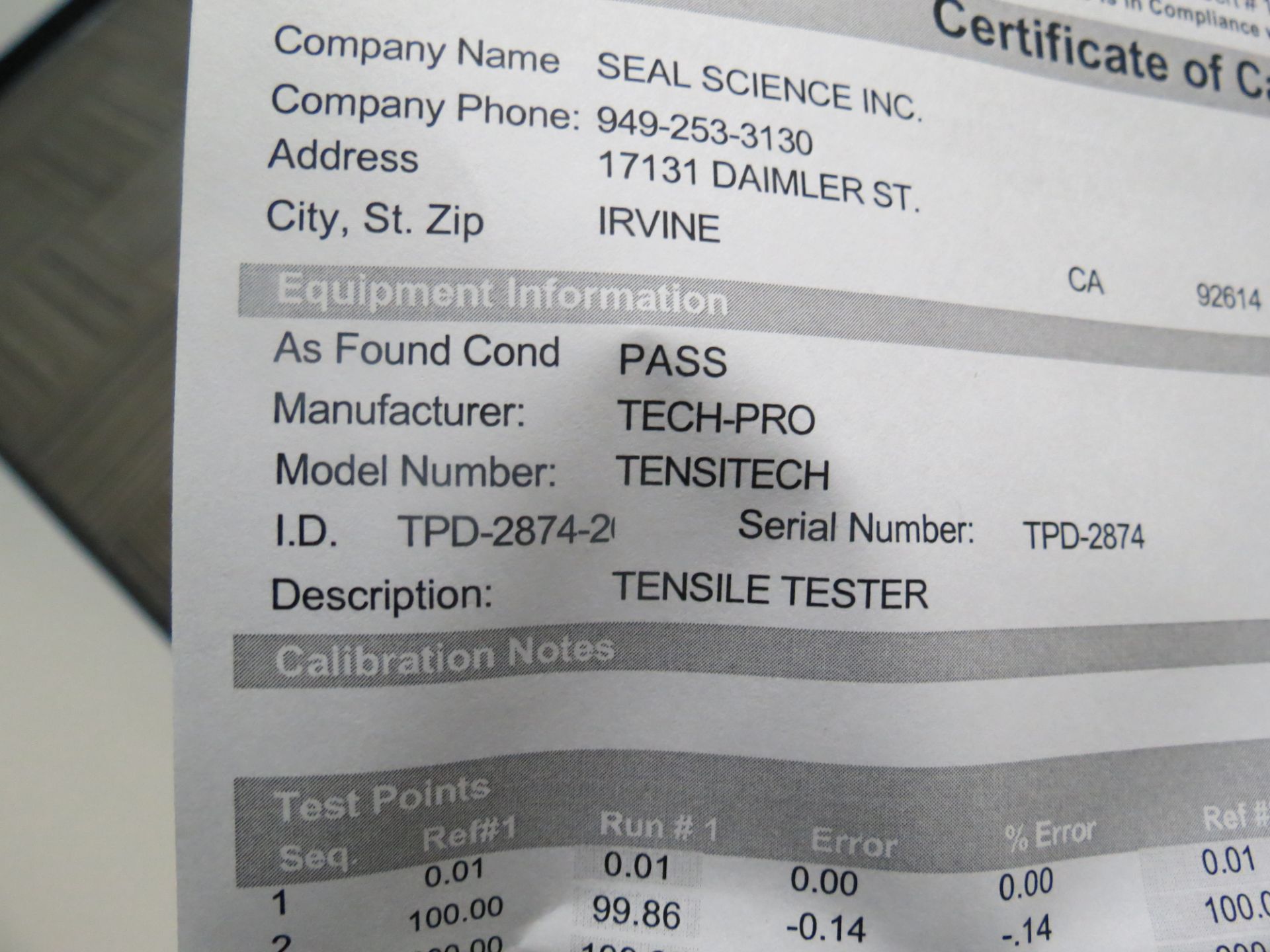 Tech-Pro TensiTech Tensile Tester, SN: TPD-2874 - Image 4 of 7