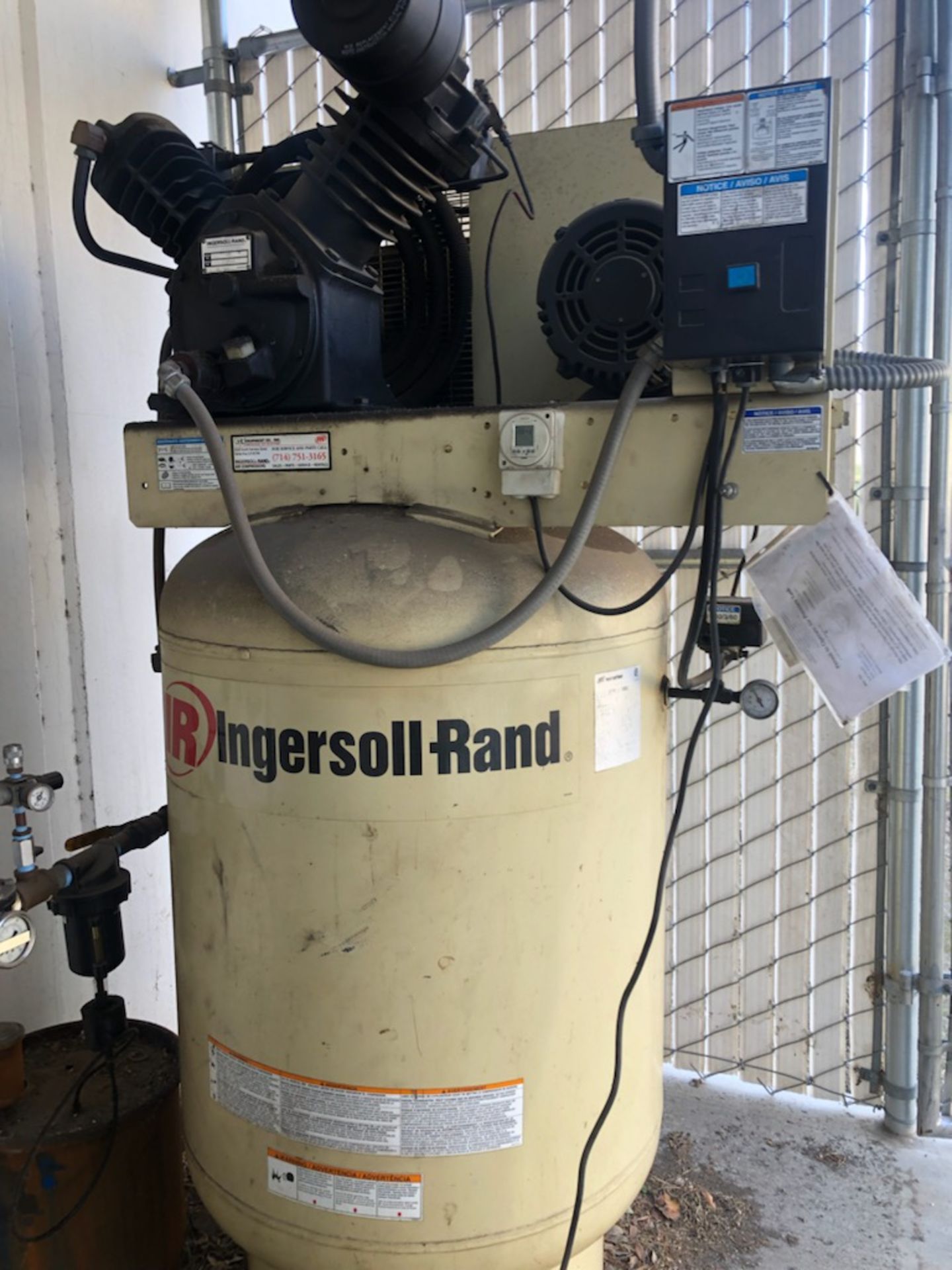 Ingersoll Rand Model 2545, 10-HP 120-Gallon Vertical Two-Stage Air Compressor, 230V, 3-PH, SN:973093