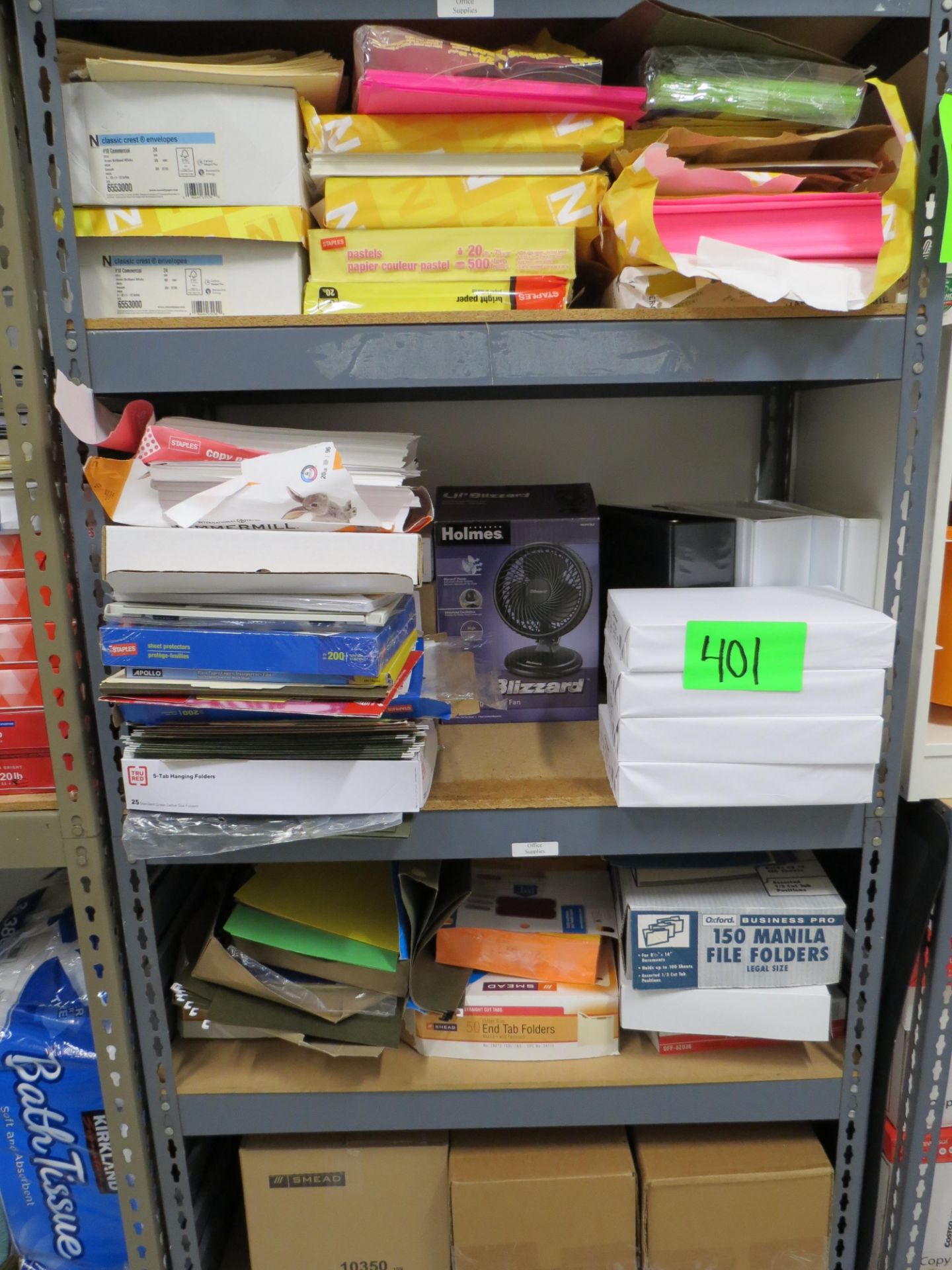 LOT OF OFFICE SUPPLIES IN SUPPLY ROOM: REAMS OF PAPER, BINDERS, PLASTIC ORGANIZERS, BINS, ETC. - Image 3 of 11