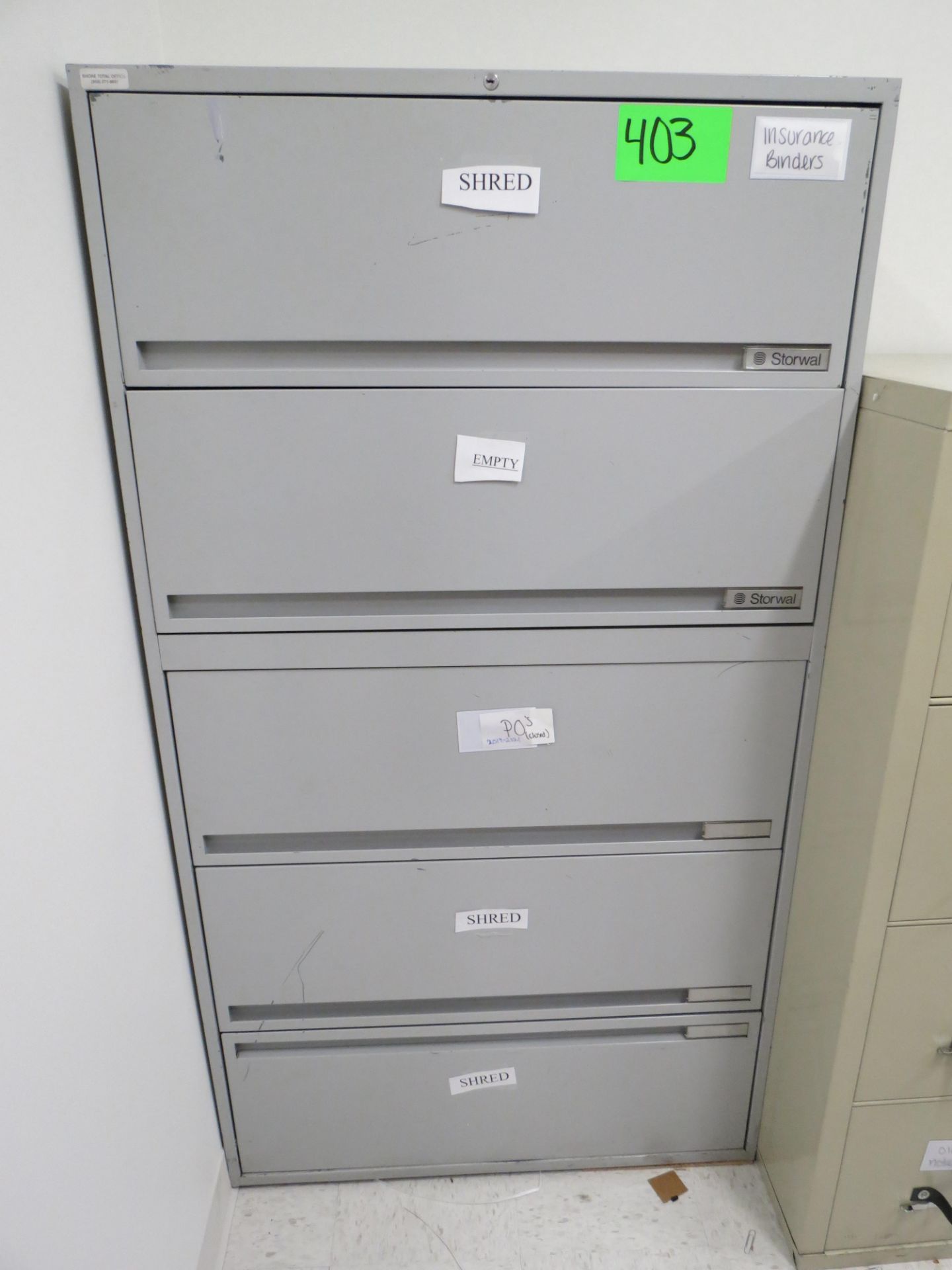 GREY 5 DRAWER LATERAL FILE CABINET (NO CONTENT)