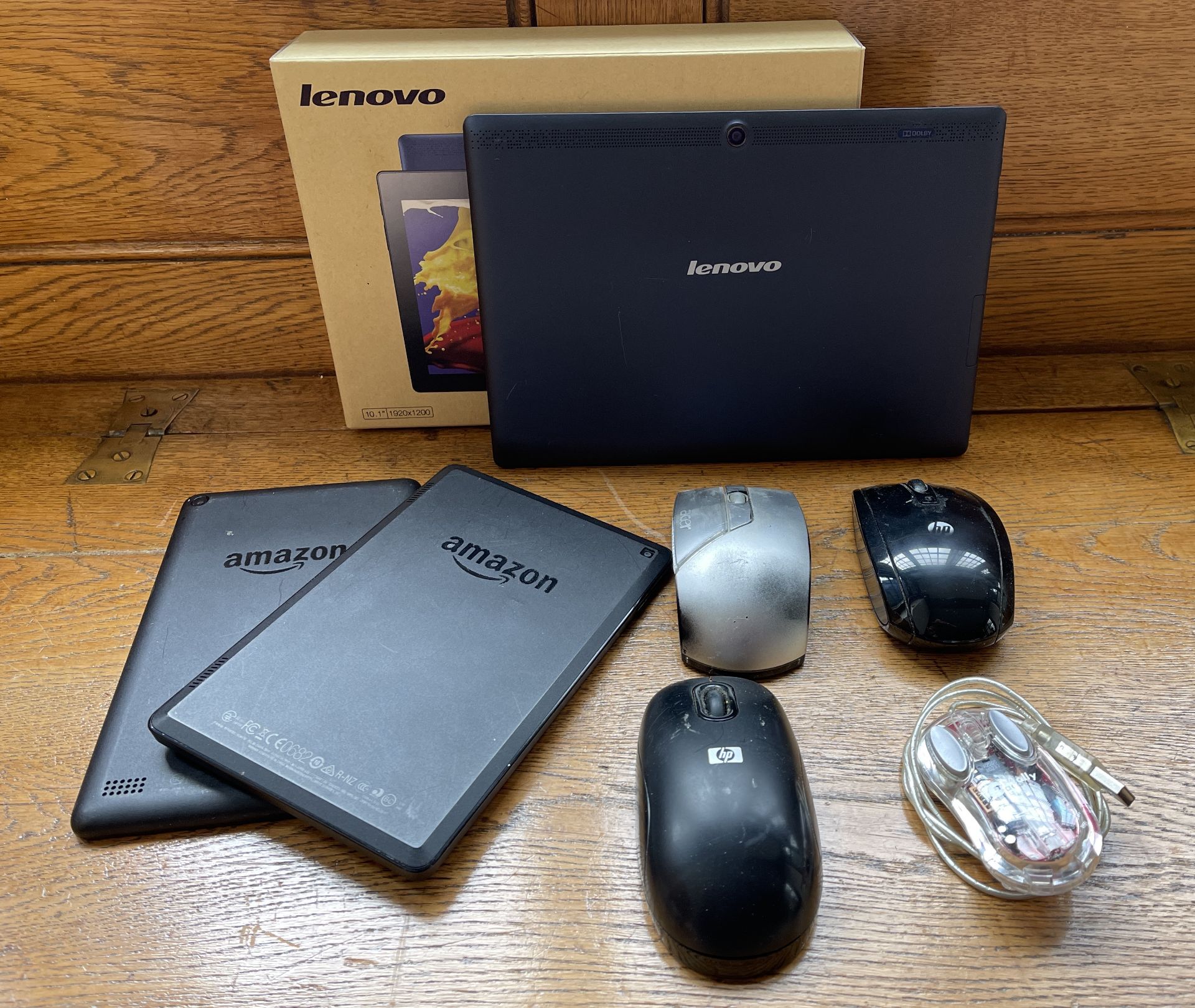 LENOVO TABLET AND TWO AMAZON TABLETS , LOT OF 4 MICE - Image 2 of 3