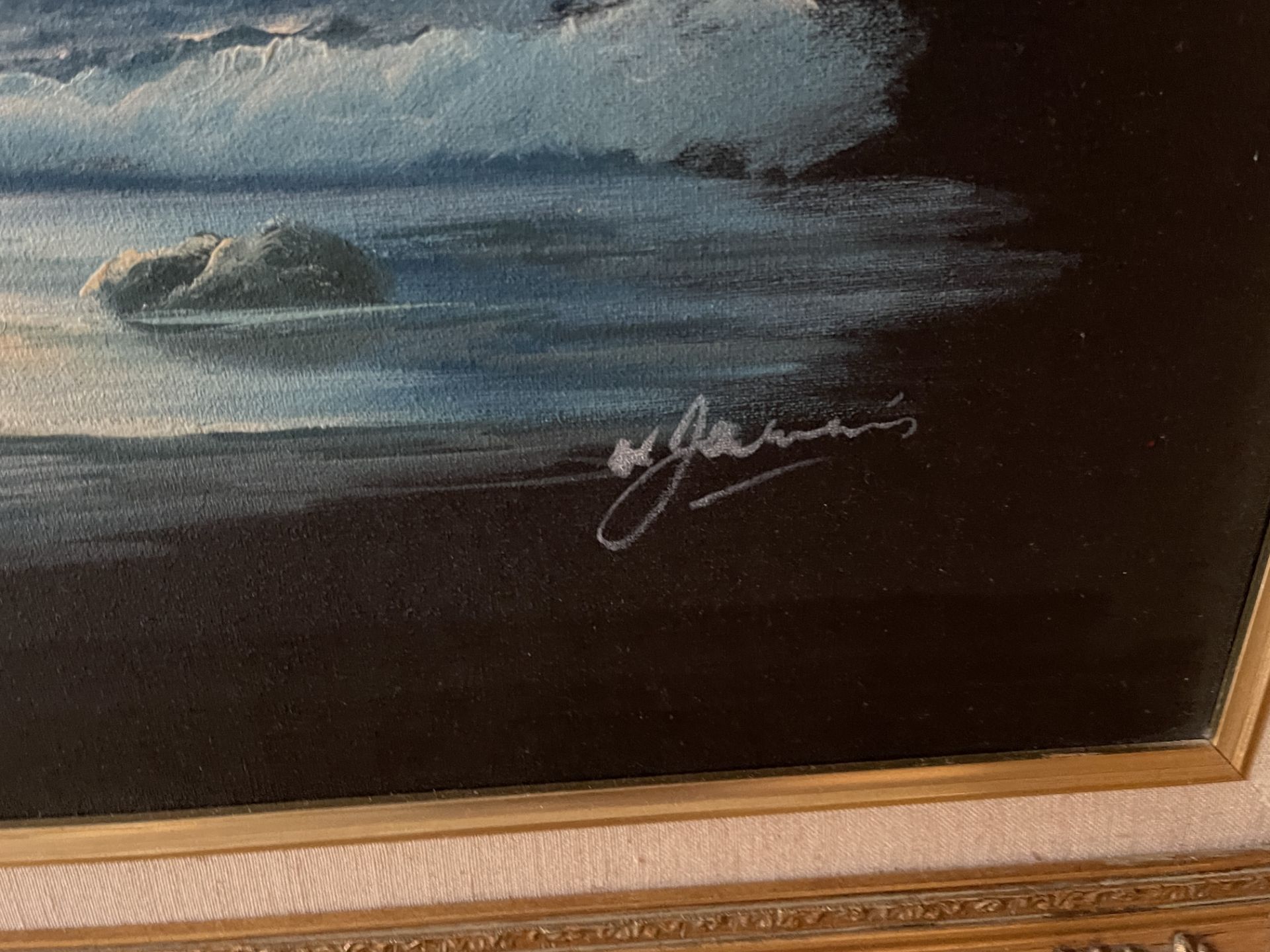 BEAUTIFUL MEDIUM SIZED OCEAN ON MOONLIGHT SIGNED PAINTING - Image 2 of 2