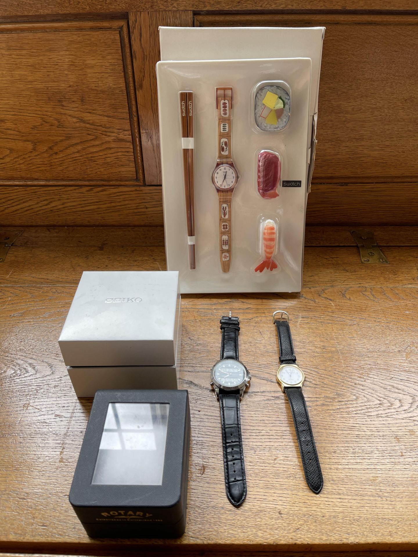 LOT OF WATCHES, BRAND NEW SEALED SUSHI PLATE SWATCH WATCH IN BOX