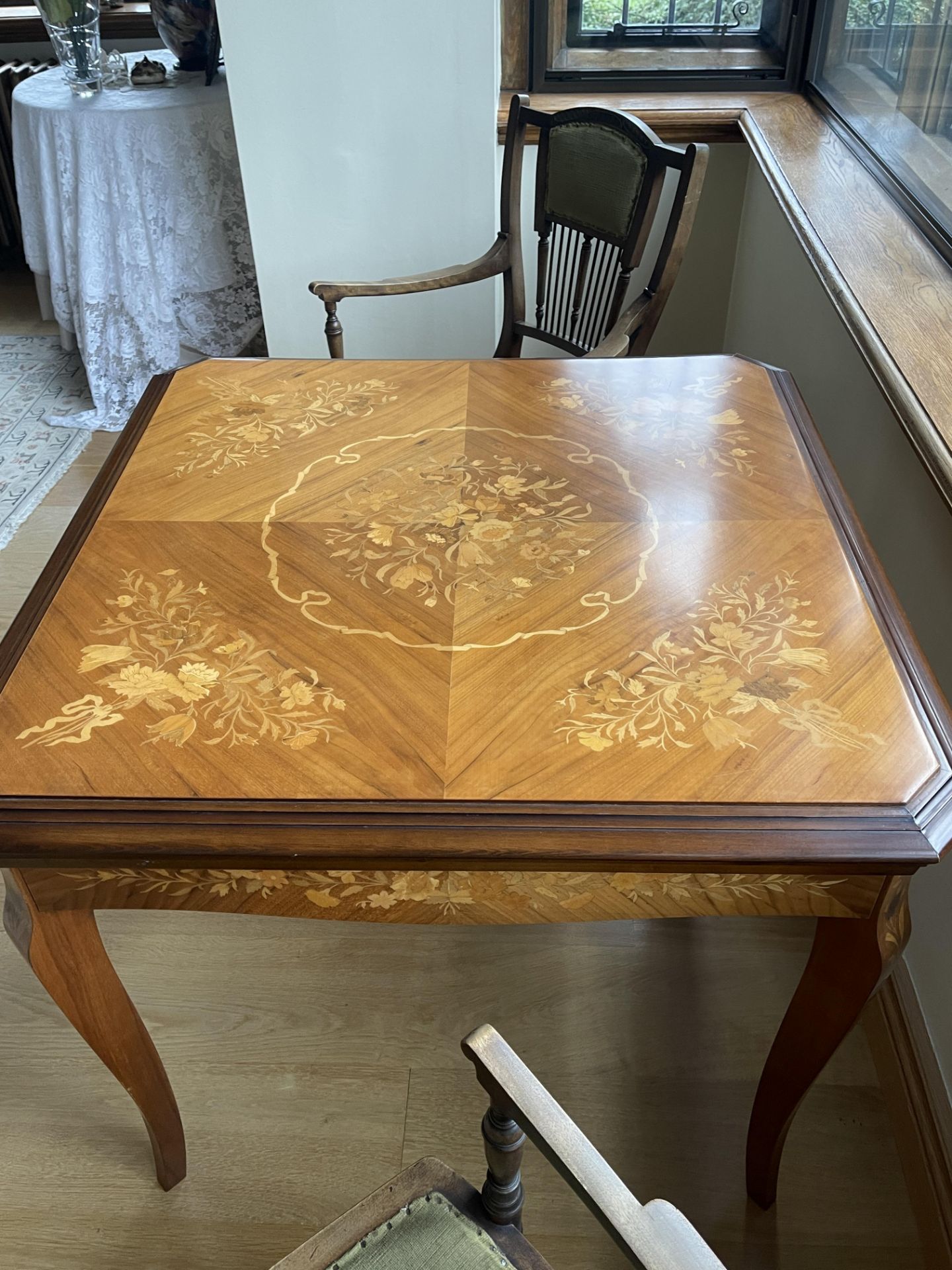 BEAUTIFUL ANTIQUE CHAIRS AND GAMING TABLE VALUED TOGETHER AT $5000 - Image 4 of 5