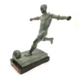 Spelter figure of a footballer by Édouard Fraisse (1880-1945) with presentation plaque - 28cm high