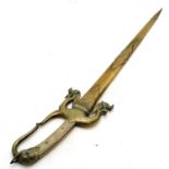 Antique Javanese ivory and brass handle sword with sheath. The handle has 2 rams heads and an
