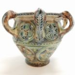 Continental pierced & incised decorated 7 handled pot - diameter 23cm & 17cm high ~ in overall