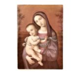 Antique religious porcelain panel of Mary & child with hand painted detail - 14cm x 10cm