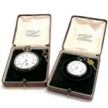 2 x silver cased pocket watches - both with keys & boxes ~ largest 46mm - smallest runs & both for