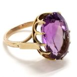 9ct hallmarked gold amethyst stone set ring - size T & 7g total weight