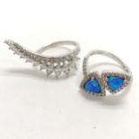 2 x silver rings set with CZ inc opal doublet (both size N½)