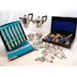 Viners four piece plated tea and coffee set. Two boxed sets of Spear & Jackson table knives, boxed