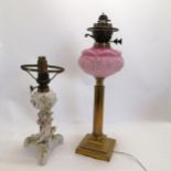 Continental converted 'Meissen'? figural lamp base as found, old break to foot, crack to body and