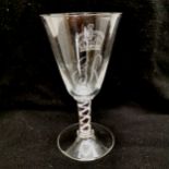 Whitefriars 1953 Queens coronation red / blue / white cotton twist stem drinking vessel etched #1292