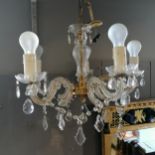 Five branch crystal chandelier. 55cm wide x 55cm deep.