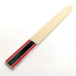 Art Deco white metal & enamel ivorine bladed page turner / letter opener - 26.5cm ~ slight a/f to