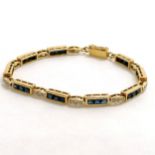 Unmarked (touch tested as 18ct gold) diamond (27) & sapphire (27) bracelet - 17cm & 13.3g total