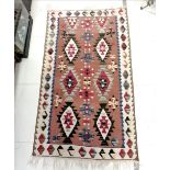 Unusual geometric Native American Indian rug with pale grounded border & medallions - 175cm x