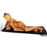 Burmese dry lacquer reclining Buddha - 107cm long & approx 47cm high ~ has repairs showing to