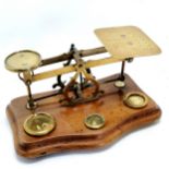 Set of antique mahogany and brass postal scales and weights